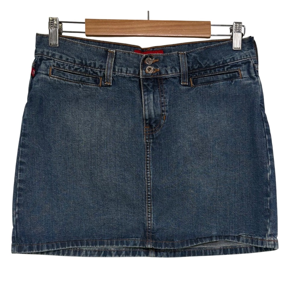 Y2K Hollister Co Blue Denim Mini Skirt Medium Wash Low Rise Size 5R 100% Cotton